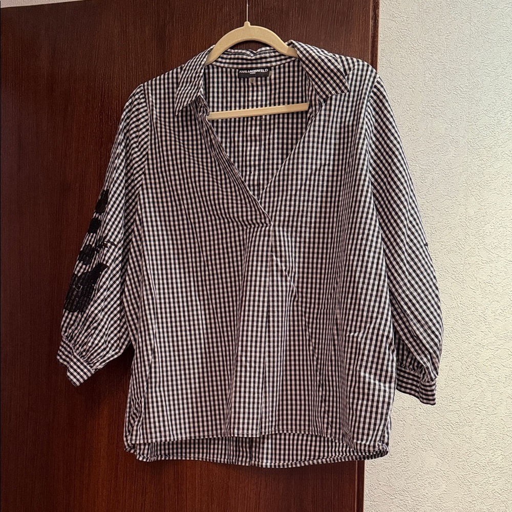 Karl Lagerfeld Black and White Gingham Blouse